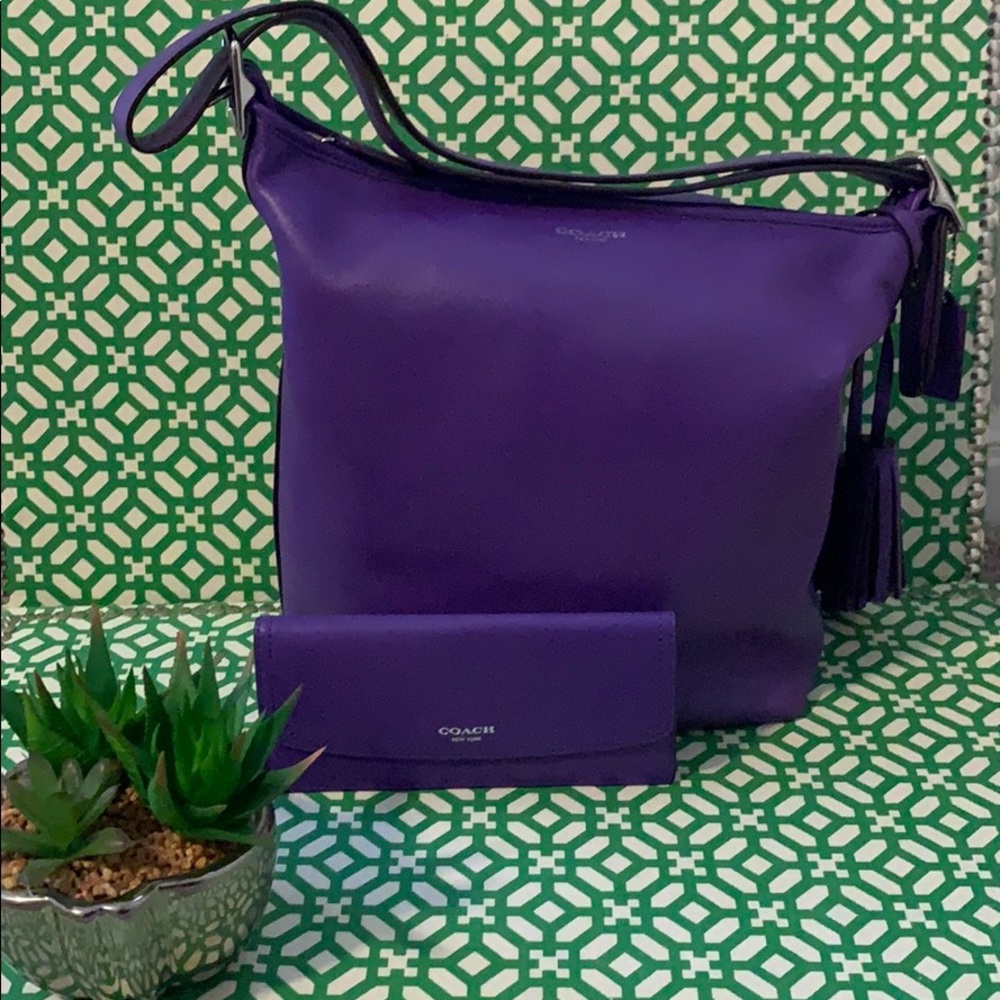 Purple Coach Duffle bag matching billfold wallet